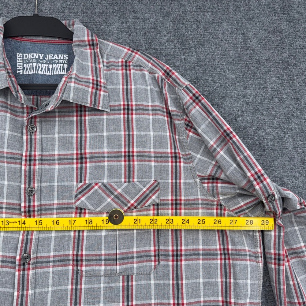 DKNY Jeans Plaid Button Down Shirt Mens 2XLT 100% Cotton Gray Red - Picture 5 of 7